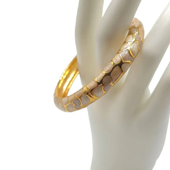 Joan Rivers Cream Enamel Gold Hinge Bangle Bracelet Diameter 2.25 - Picture 2 of 5